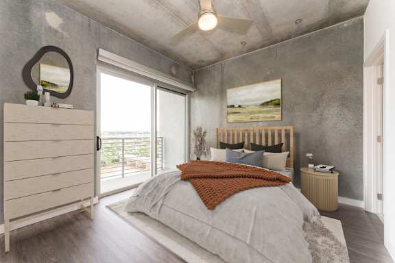 a bedroom with a bed and a dresser at South Falls Tower, Richmond, VA, 23224
