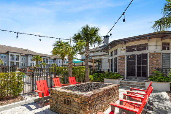 our apartments offer a clubhouse with a fire pit