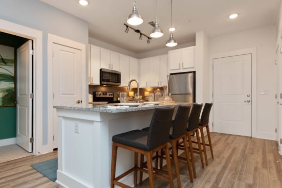 Fitted Kitchen With Island Dining at Beckett Farms Apartments, PRG Real Estate Management, Fort Mill