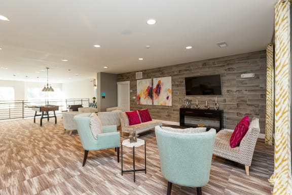 Large TV in Proximity’s community area at Proximity Apartments, Charleston, South Carolina