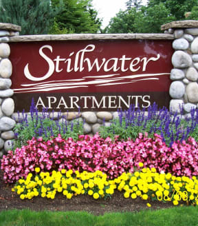 Stillwater monument sign and flowers