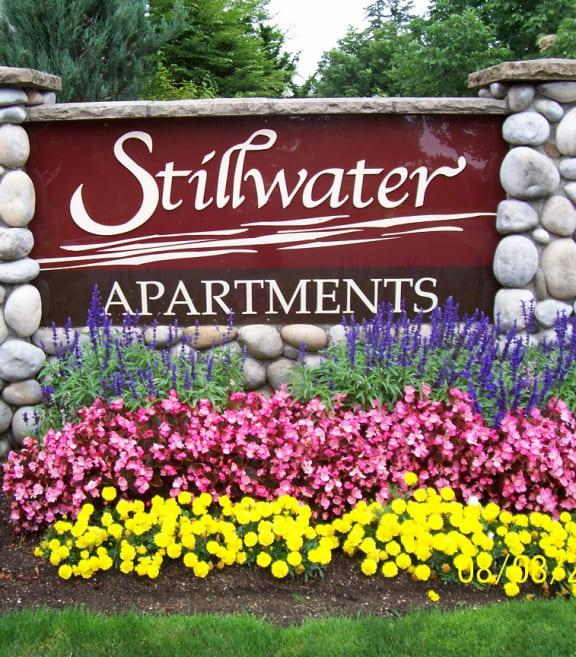 Stillwater monument sign and flowers