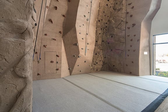 a rock climbing wall