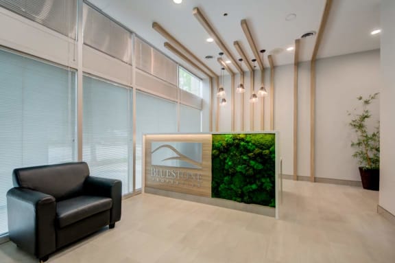 a living wall in an office reception area