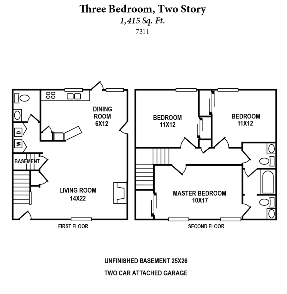 Three Bedroom Two Story Floor Plan at The Villas at Kingswood, Ohio, 45069