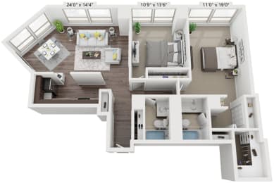 2 bedroom floor plan A at Presidential Towers, Illinois, 60661