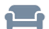 A blue sofa icon on a white background.