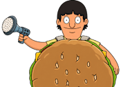 Thumbnail 3 of 4 - A cartoon of a man with a microphone and a burger.