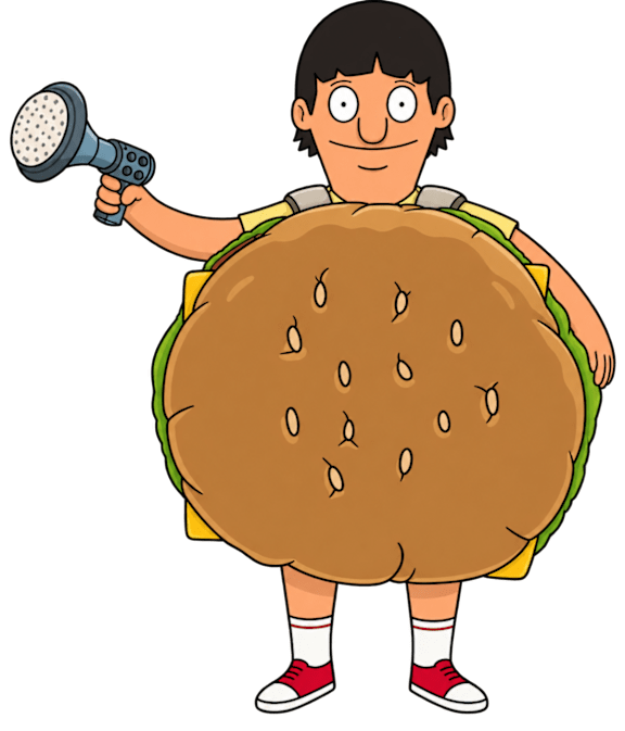 A cartoon of a man with a microphone and a burger.