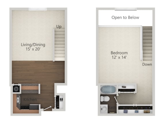 1 Bedroom Loft Floor Plan at Park 44, St. Louis, 63108