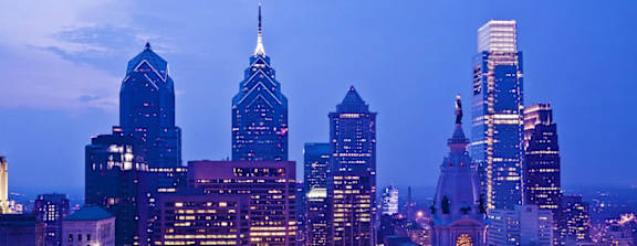 a view of the city skyline at night