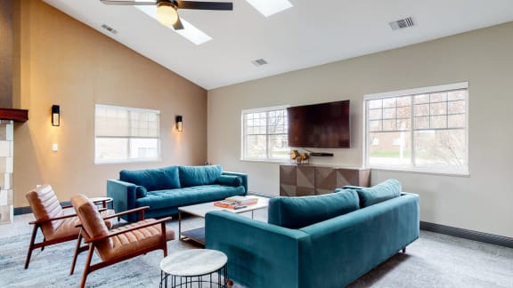 Television lounge in community clubhouse at The Northbrook in Lincoln, NE