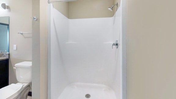 The master bathroom in the Snowdrop with den floor plan features a large shower.