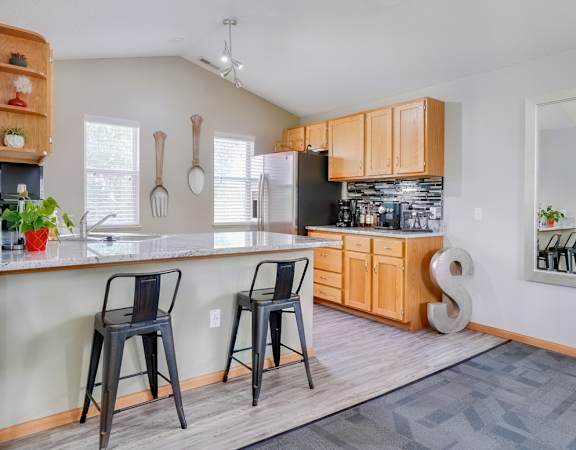 Full sized shared kitchen in the clubhouse at Skyline View