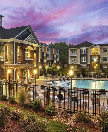 Clubhouse Exterior In Night at Residences at Brookline, Charlotte, NC