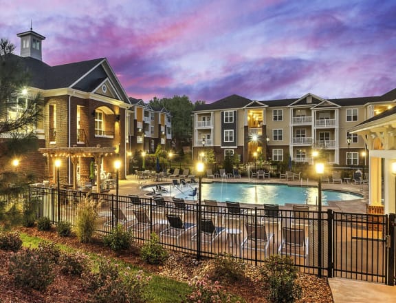 Clubhouse Exterior In Night at Residences at Brookline, Charlotte, NC