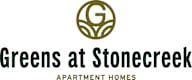 A logo for Greens at Stonecreek apartment homes.