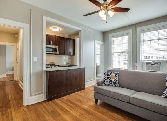 One-bedroom living (staged) at Belvedere, Washington, DC