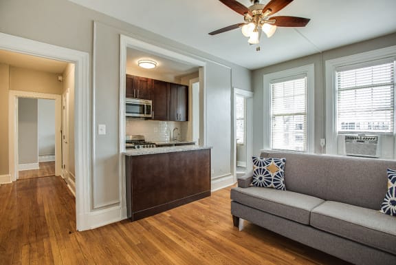 One-bedroom living (staged) at Belvedere, Washington, DC