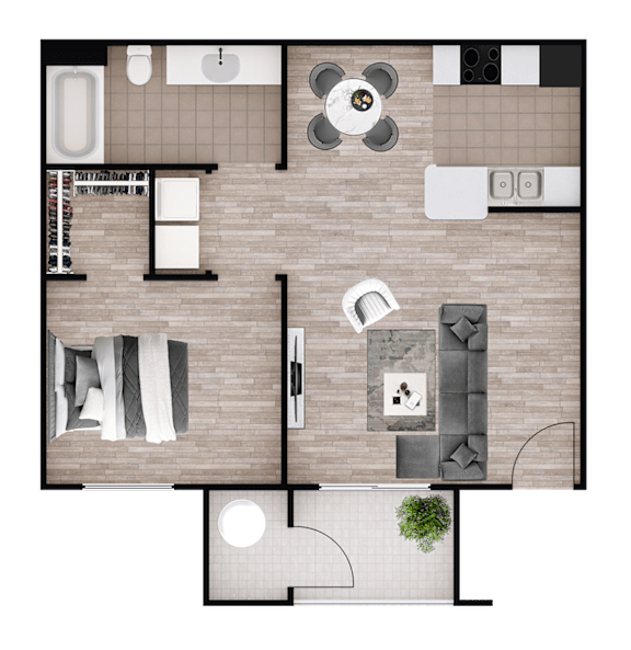 Rock Ridge floor plan at The Place at Canyon Ridge with 1 bedroom and 1 bathroom.