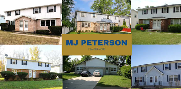 A real estate agent named MJ Peterson is advertising properties for sale.