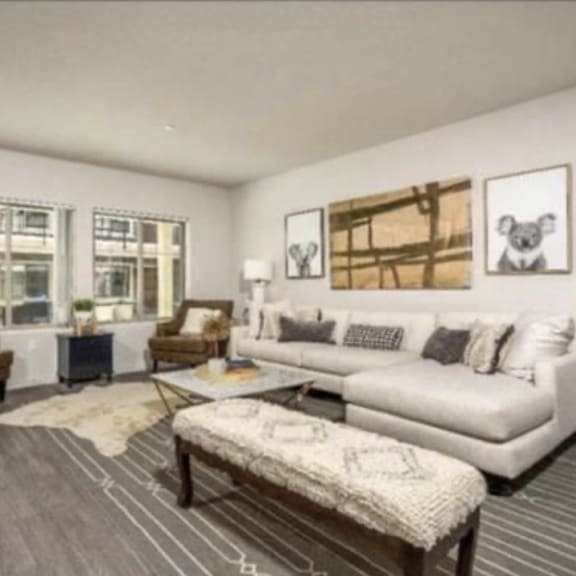 a living room filled with furniture and a rug