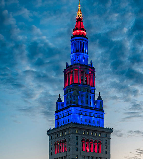 Lights at Night at The Terminal Tower Residences Apartments, Cleveland, 44113