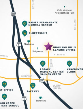 a map of the highland hills elementary school location area