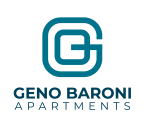 the logo of geno baron apartments against a white background
