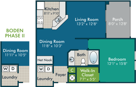Floor Plan  Boden_1BR1BA Floor plan at Abberly Green Apartment Homes by HHHunt, Mooresville, 28117