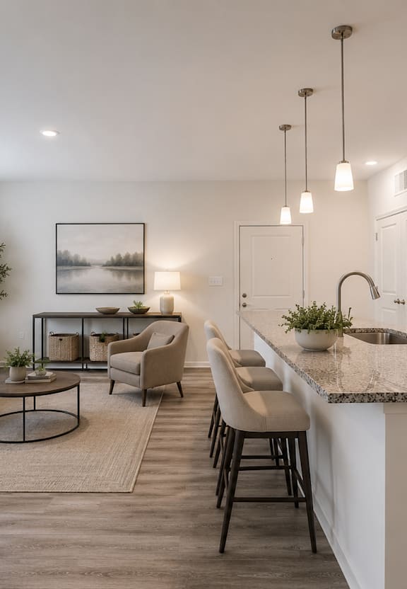 a bedroom with a bed and a ceiling fan at Capstone at Banks Crossing, Commerce, GA, 30529