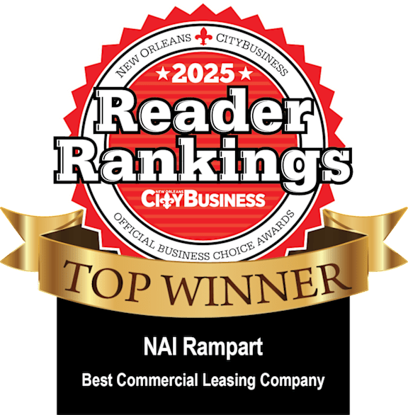 A badge indicating that NAI Rampart is the top winner for best commercial leasing company.