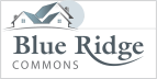 a logo for blue ridge commons with a house on top of it