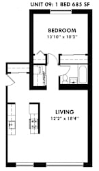 The District One Bedroom Layout 2 Floor Plan