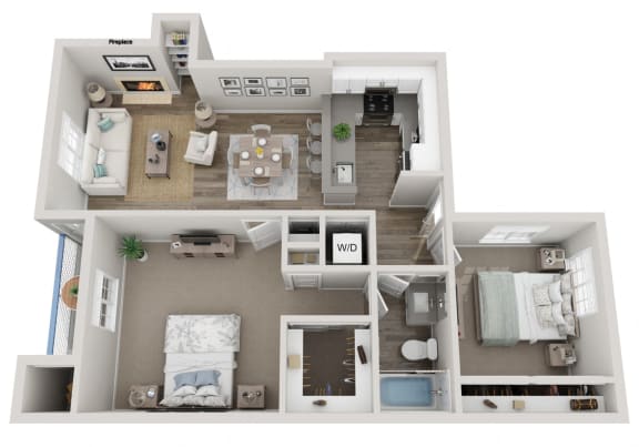 Floor Plan  a floor plan of a two bedroom apartment with virtual staging at Edmonds Gateway, Washington