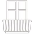 a deck with a railing and a window