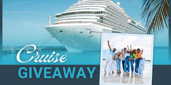 A cruise ship is docked at a tropical location with a group of people celebrating in the foreground.at Allegra at Cocoa in Cocoa, FL, 32926