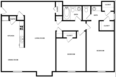 2 bedroom 1.5 bathroom floor plan at The Life at Greenbriar, Atlanta, GA