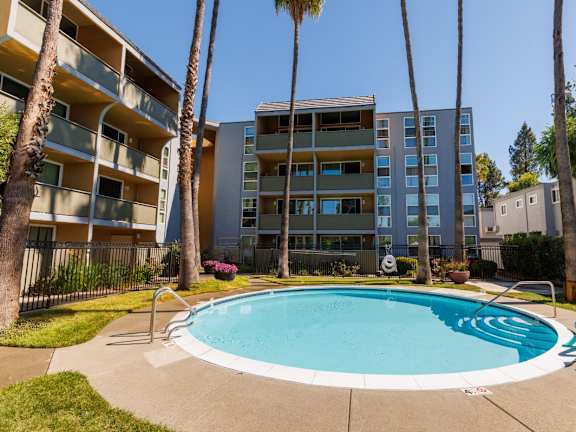 A sign for Lakeshore Apartments is displayed in front of a palm tree.