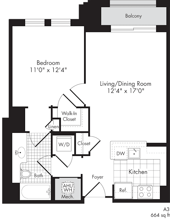 1 bed apartment with balcony for rent in baltimore