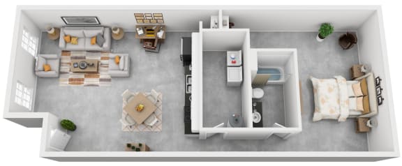 1 Bed 1 Bath Floor Plan with 1,282-1,327 Sq. Ft. at Highland Mill Lofts Charlotte NC