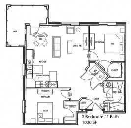  Floor Plan 2 Bedroom 1 Bath Corner