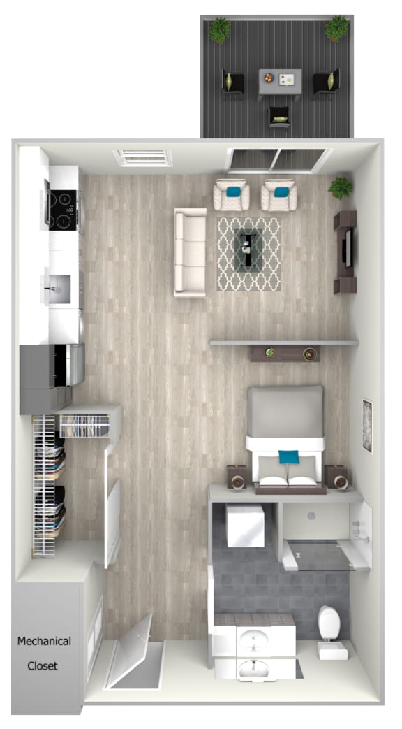 Studio One Bath with Patio 502 Floor Plan at Nightingale, Rhode Island, 02903