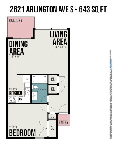 Floor Plan  1 Bed 1 Bath