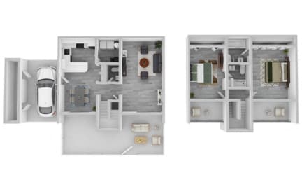 a floor plan of a house with a car in the garage