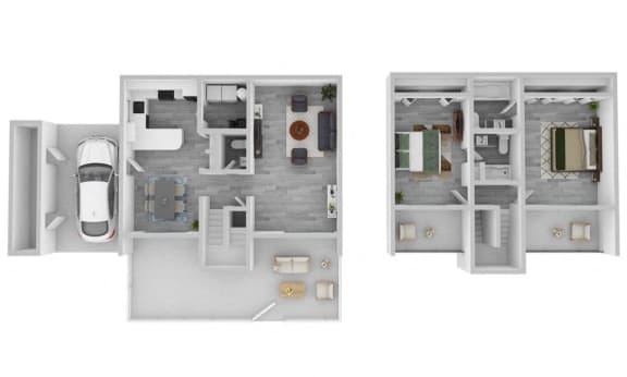 a floor plan of a house with a car in the garage