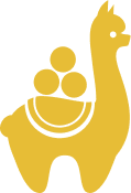 A yellow llama carrying three yellow balls in a sack.
