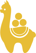 A yellow llama silhouette with a bowl of three yellow balls on its back.