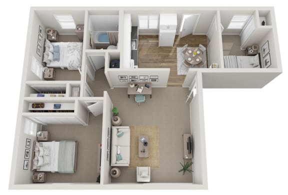 Floor Plan  This is a 3d floor plan of a 824 square foot 1 bedroom apartment at Woodhaven, Everett, WA 98203
