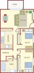 Heights on Huron 2 bedroom 1 bath floor plan